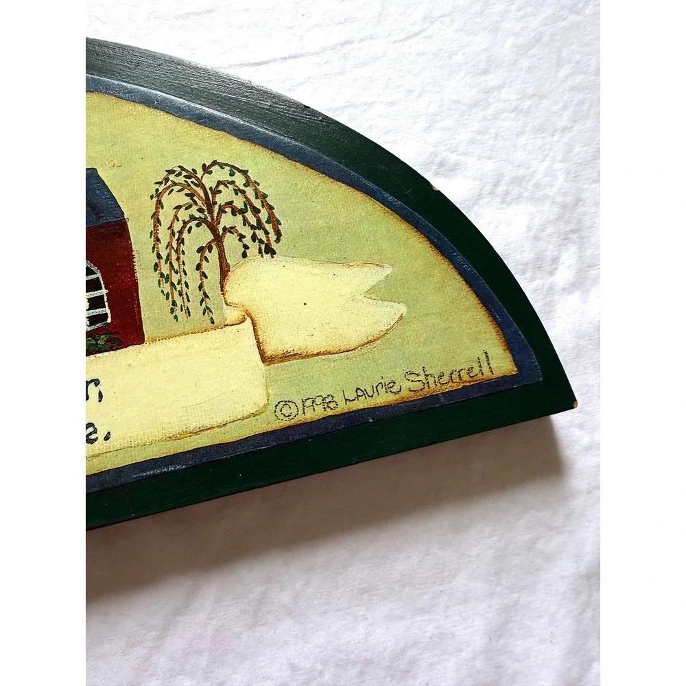 Laurie Sherrell 1998 Folk Art Wood Plaque God Bless This House Farmhouse Sign